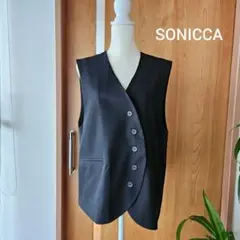 美品 SONICCA ブラック ベスト ジレ 黒　38 M オフィス オシャレ
