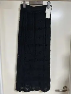週末限定セール♪レトロガール♪ニットスカート♪クロシェ♪タグ付き新品黒色♪