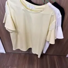 ３枚ホワイトブラックイエローフレアスリーブTシャツ Mサイズ