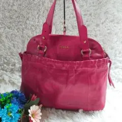【美品】FURLAフルラ 濃ピンク オールレザーハンドバッグ A4収納可能