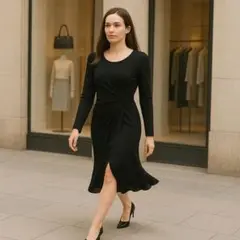 ARMANI COLLEZIONI 黒 長袖 カットソーワンピース スリット入り