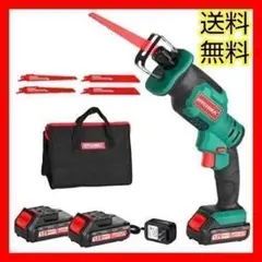 レシプロソー 18V 電動のこぎり 充電式 ブレード4本 バッテリー2個