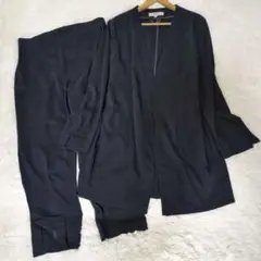 【XL〜2XL リネン】アンタイトル ノーカラー パンツ セットアップ ネイビー