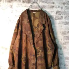 【ヴィンテージ】レトロ バラ柄 開襟 シャツジャケット古着usedAS52