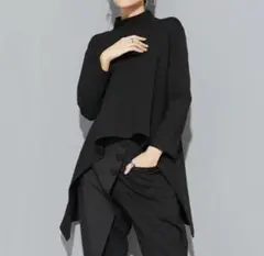 アシンメトリックヘム ロングスリーブ トップス ブラック ユニセックス モード