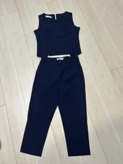 ネイビー ノースリーブ トップス パンツ セットアップ