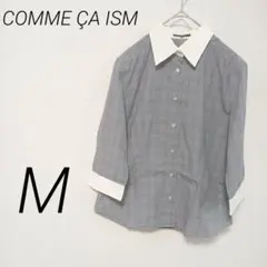 COMME ÇA ISM サイズ グレーホワイト チェック柄 五分袖シャツ　M