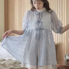 earth music&ecology シアーパフチュニック ブルー