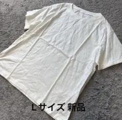 ロール袖シンプル無地半袖Tシャツオフ白L新品