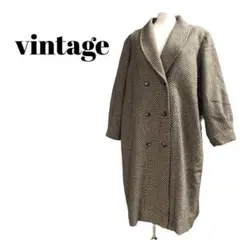 Vintage 昭和レトロ お仕立てショールカラーロングコート幾何学柄 古女