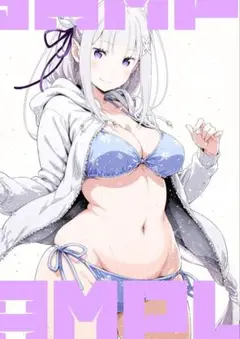 A4　ポスター エミリア　リゼロ　ファンアート　水着　美少女　美女　高画質