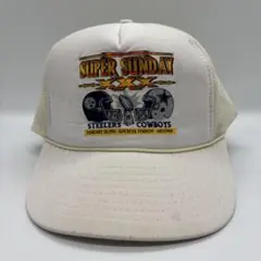 90s　ヴィンテージ　ニッシン　スーパーボウル　プリントロゴ　トラッカーキャップ
