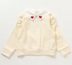 ハート刺繍襟付きパワショルトップス 90