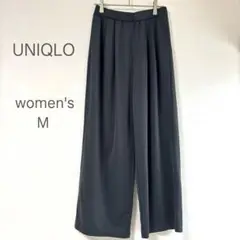 ワケ有 ユニクロ ワイドパンツ サテン ウエストゴム M ダークグレー 春夏