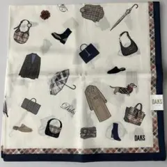 DAKS 大判　ハンカチ　ネイビー　チェック