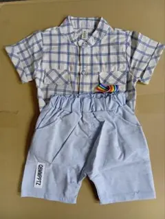 新品の子供スーツセット パンツ 半袖 夏 日常服 格子 80cm