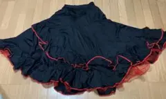 赤黒フリルロングスカート 社交ダンス 靴