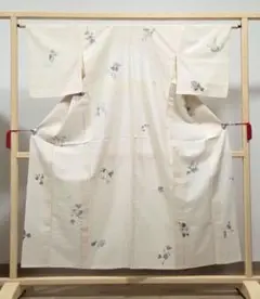 A 夏物 季節の花々 象牙色 水墨 薄物 絽 紗 正絹 小紋 着物 15
