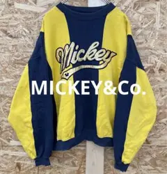 90s ディズニー ミッキー スウェット トレーナー ワッペン刺繍イエロー 古着
