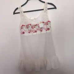 ワコール、花柄刺繍付きアイボリーキャミソール Mサイズ、日本製