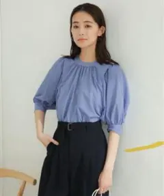 レオファイン肩タックパフスリーブブラウス　ナノユニバース