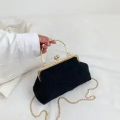 がま口 チュールバック 2WAY 和装 結婚式 フォーマル ハンドバッグ 黒