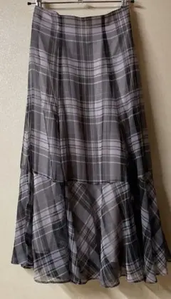 チェック柄フレアロングスカート グレー系