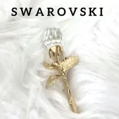 スワロフスキー　バラ　クリスタル　ブローチ　ゴールド