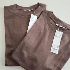 エアリズムコットンオーバーサイズ ボーダーTシャツ 2枚セット　ブラウン　L