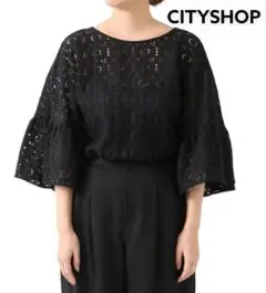美品 CITYSHOP コットンレースブラウス ブラック