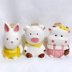 昭和レトロ 爪楊枝入れ 3個セット うさぎ ブタ 豚 ウシ 牛