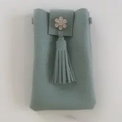 ミントグリーン レザー スマホショルダーバッグ
