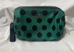 kate spade 緑と黒のドットポーチ