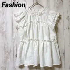 【クラシックファッション】ノースリーブシャツ　トップス　大人　白　フリル　F