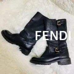 FENDI フェンディ 37 1/2 エンジニア ブーツ ブラック ファー