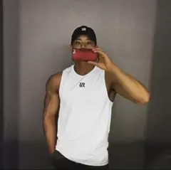 メンズ　ノースリーブタンク　白　吸汗速乾　スポーツ　ジム　筋トレ　L