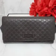 【美品】 GUCCI グッチ マイクロ シマ 長財布 財布 レザー ロゴ GG柄