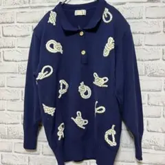 I' homme la femme レディース ニット 肩パッド 立体柄 綿