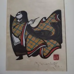 森義利　「傘さす女」　木版画・合羽摺　直筆サイン・落款・エディション有り 森義利「傘さす女」木版画・合羽摺直筆サイン・落款