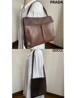 ◇ PRADA プラダ レザーショルダーバッグ ブラウン 男女兼用 A4対応 ◇