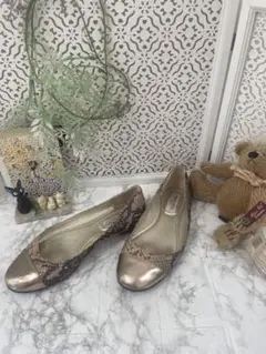 JIMMY CHOO フラットシューズ パイソン ゴールド プレート 36