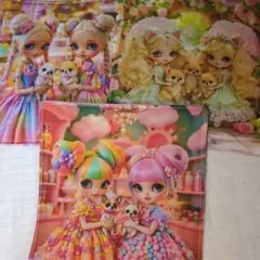 ガーゼハンカチ3枚セットパネル女の子と犬さんハンドメイド