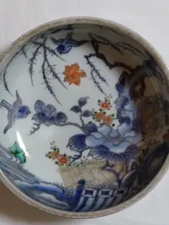 【アンティーク】万里 色絵花鳥図鉢(七寸)