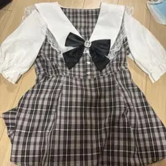 チェック柄レース襟セットアップ 地雷服