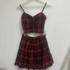 赤チェック セットアップ SHEIN 2点セット パンク