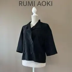 【RUMI AOKI】M-L相当　ブラック黒　レザージャケット　五分袖　アウター