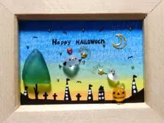 シーグラスアート　HappyHalloween　シマエナガちゃん　ことり