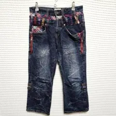 NYlAUS ダークデニム クロップドパンツ デザインデニム W76cm