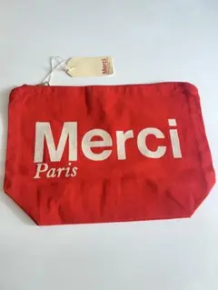 新品　パリ購入　Merci メルシー　コットンポーチ　正規品　レッド