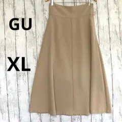 【GU】ジーユー　ハイウェストフレアミディロングスカート XLベージュ　シンプル